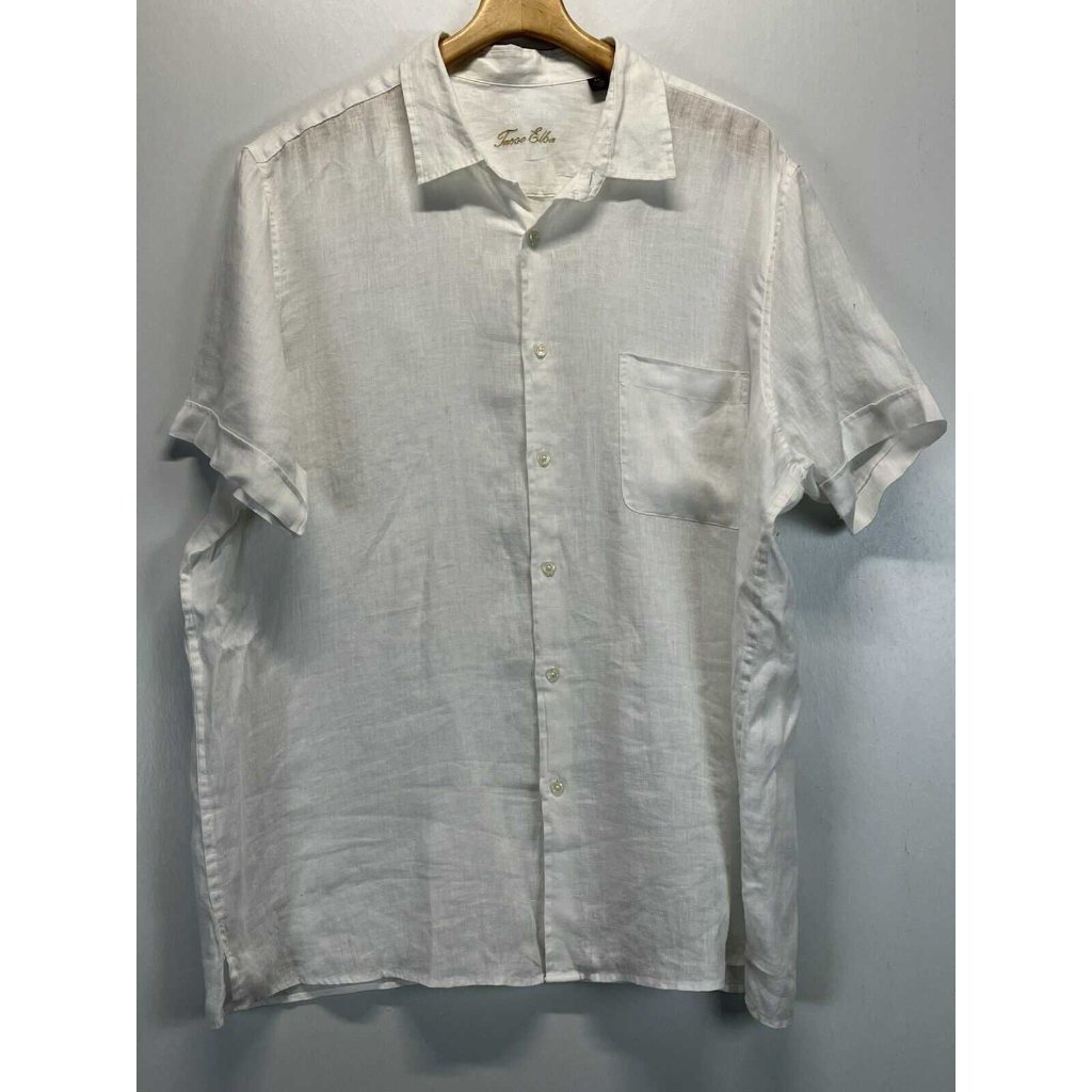 Mens Tasso Elba 100% Linen Button Up Shirt Sz Xxl Read White Beach Vacation
